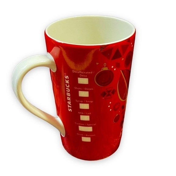2013 Starbucks Christmas Tall 16oz Coffee Mug Ceramic Handle Red Holiday Design - Picture 3 of 9